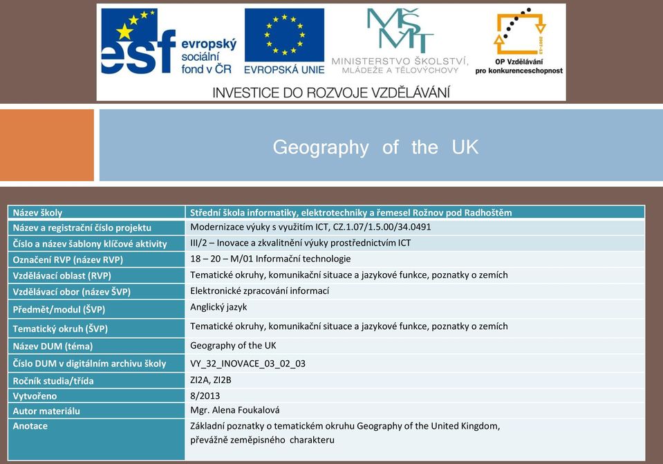 o tematickém okruhu Geography of the