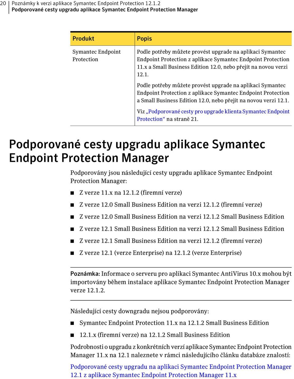 aplikace Symantec Endpoint Protection 11.x a Small Business Edition 12.0, nebo přejít na novou verzi 12.1. Podle potřeby můžete provést upgrade na aplikaci Symantec Endpoint Protection z aplikace Symantec Endpoint Protection a Small Business Edition 12.