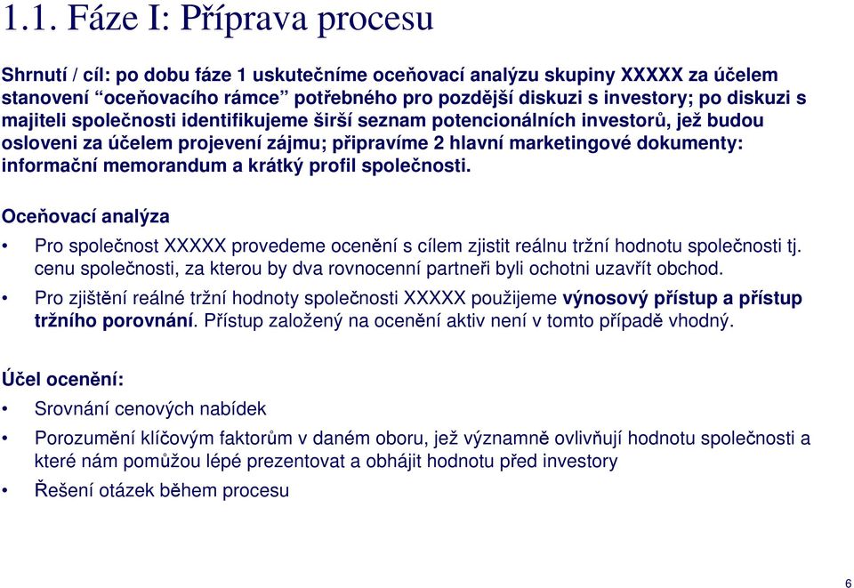profil společnosti. Oceňovací analýza Pro společnost XXXXX provedeme ocenění s cílem zjistit reálnu tržní hodnotu společnosti tj.