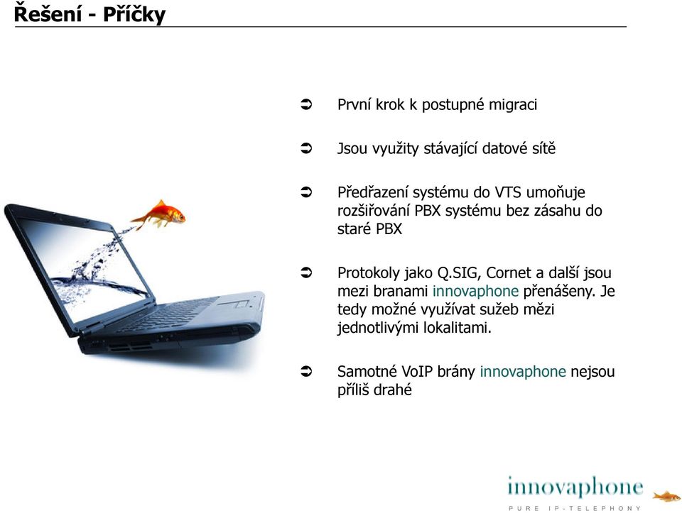 Protokoly jako Q.SIG, Cornet a další jsou mezi branami innovaphone přenášeny.