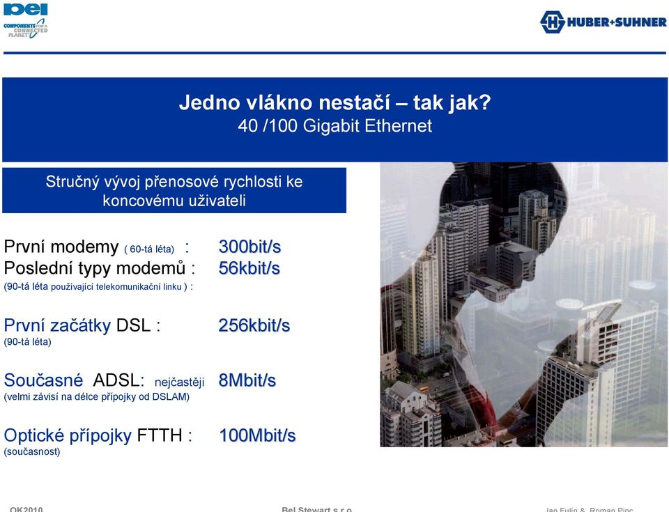 60-tá léta) : 300bit/s Poslední typy modemů : 56kbit/s (90-tá léta používající telekomunikační