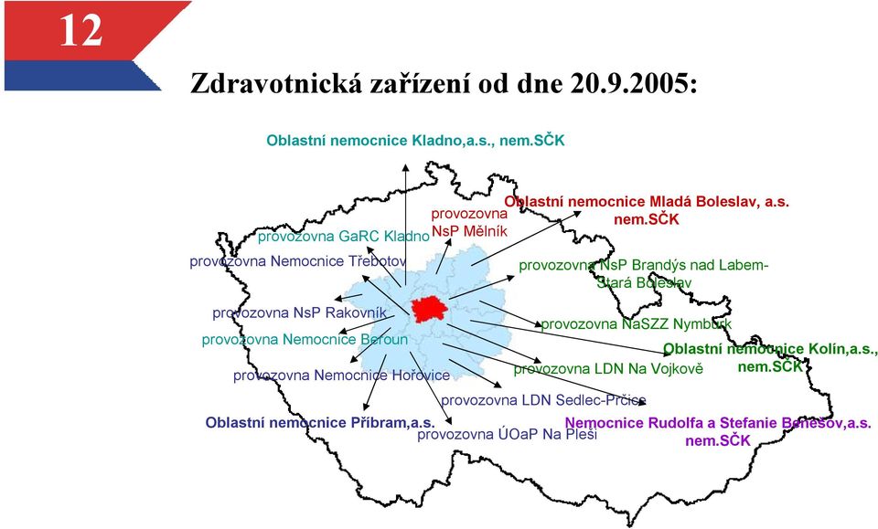 Hořovice provozovna NsP Brandýs nad Labem- Stará Boleslav provozovna NaSZZ Nymburk Oblastní nemocnice Kolín,a.s., provozovna LDN Na Vojkově nem.