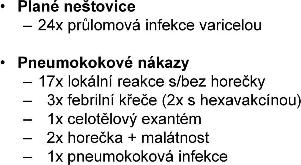 horečky 3x febrilní křeče (2x s hexavakcínou) 1x