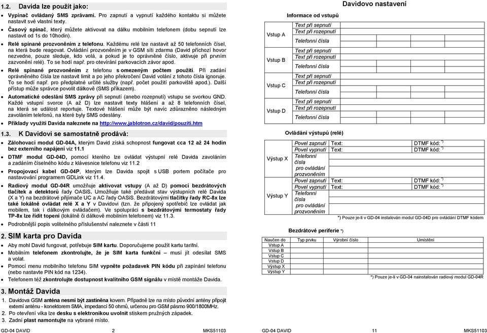 GSM ovládač a hlásič GD-04 David - PDF Free Download