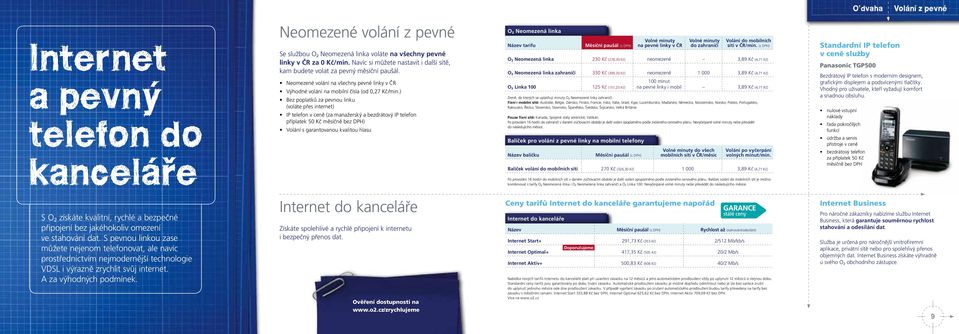 ) Bez poplatků za pevnou linku (voláte přes internet) IP telefon v ceně (za manažerský a bezdrátový IP telefon příplatek 50 Kč měsíčně bez DPH) Volání s garantovanou kvalitou hlasu O 2 Neomezená