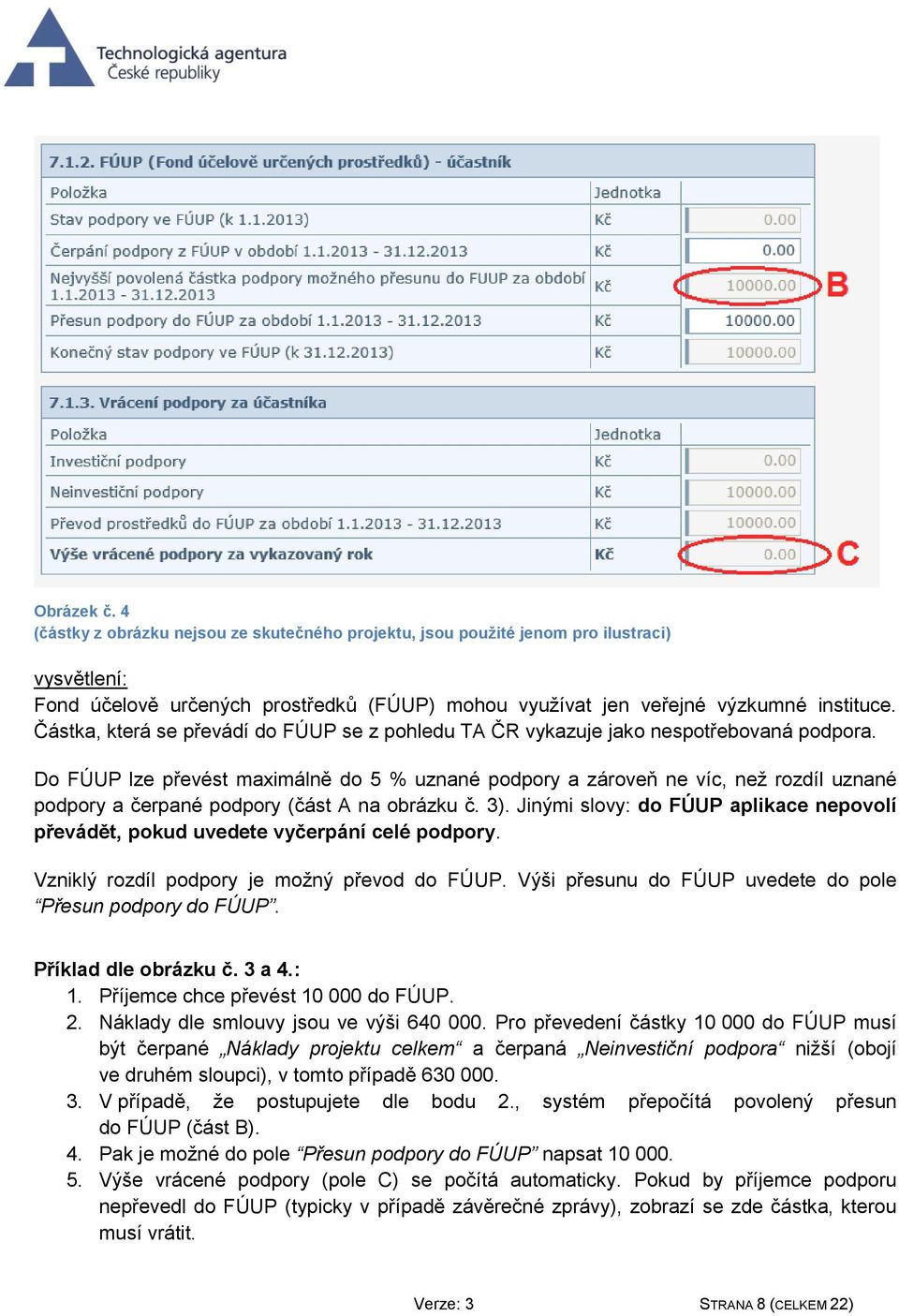 Do FÚUP lze převést maximálně do 5 % uznané podpory a zároveň ne víc, než rozdíl uznané podpory a čerpané podpory (část A na obrázku č. 3).