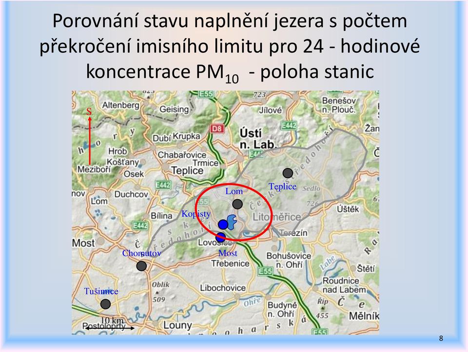 hodinové koncentrace PM 10 - poloha stanic