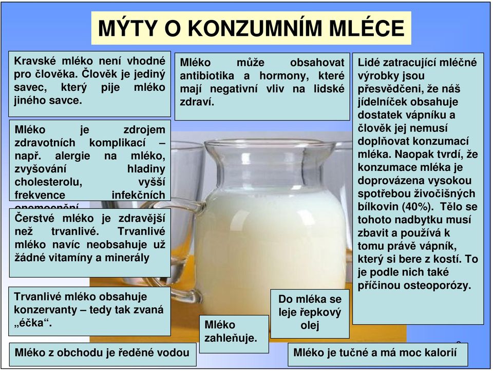 Trvanlivé mléko navíc neobsahuje už žádné vitamíny a minerály Trvanlivé mléko obsahuje konzervanty tedy tak zvaná éka.