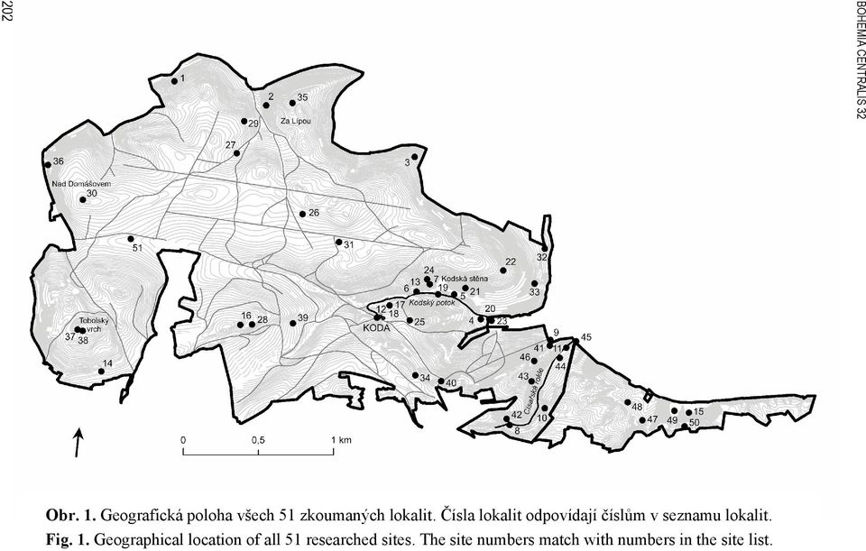 Čísla lokalit odpovídají čísl m v seznamu lokalit. Fig. 1.