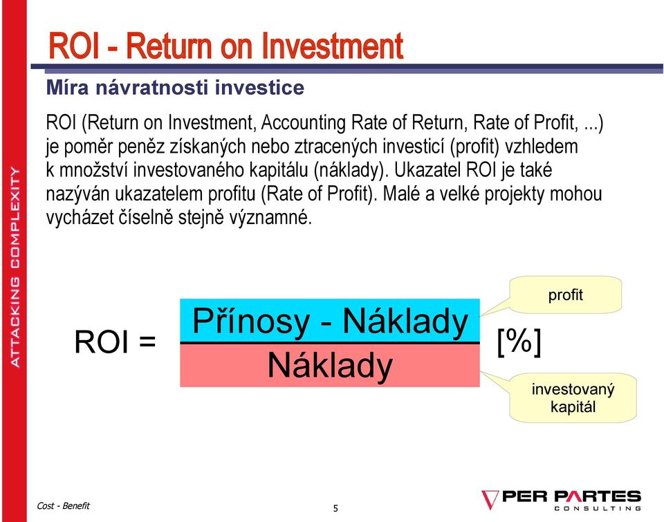 ..) je poměr peněz získaných nebo ztracených investicí (profit) vzhledem k množství investovaného kapitálu