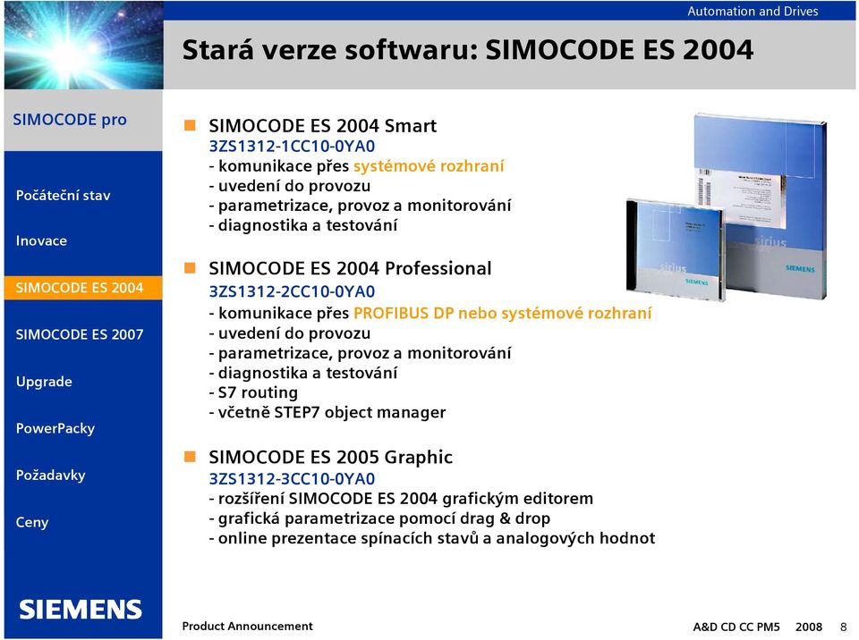 diagnostika a testování -S7 routing -včetně STEP7 object manager SIMOCODE ES 2005 Graphic 3ZS1312-3CC10-0YA0 -rozšíření grafickým editorem