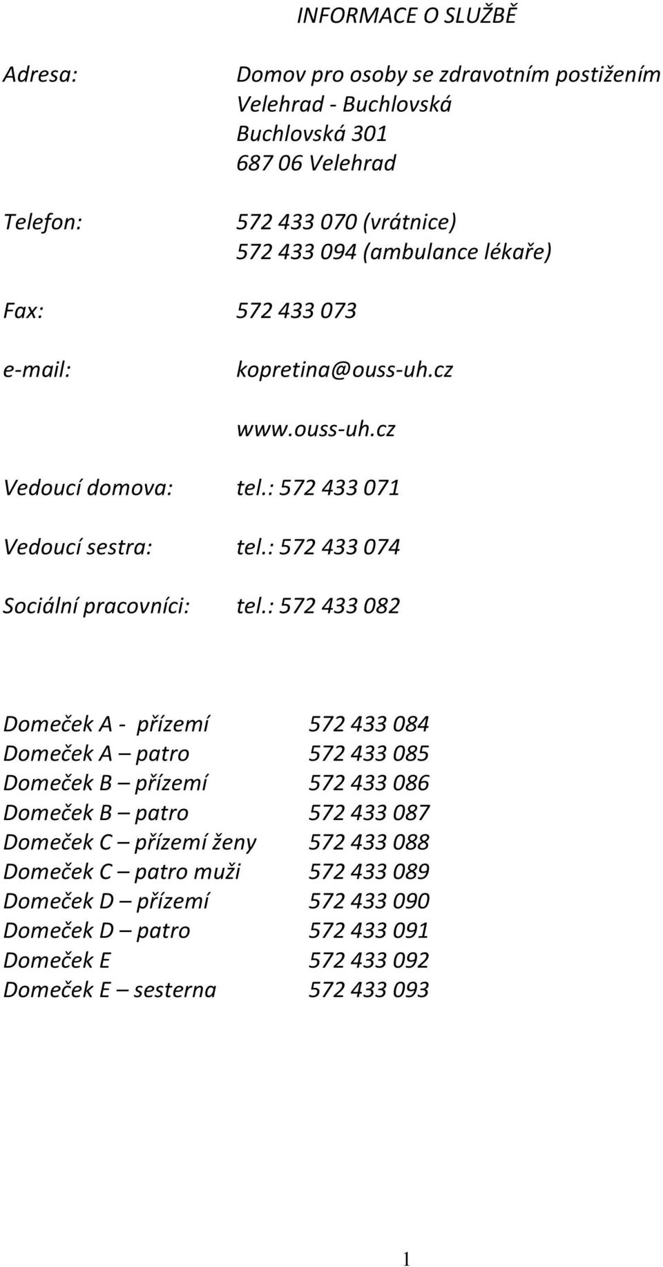 : 572 433 074 Sociální pracovníci: tel.