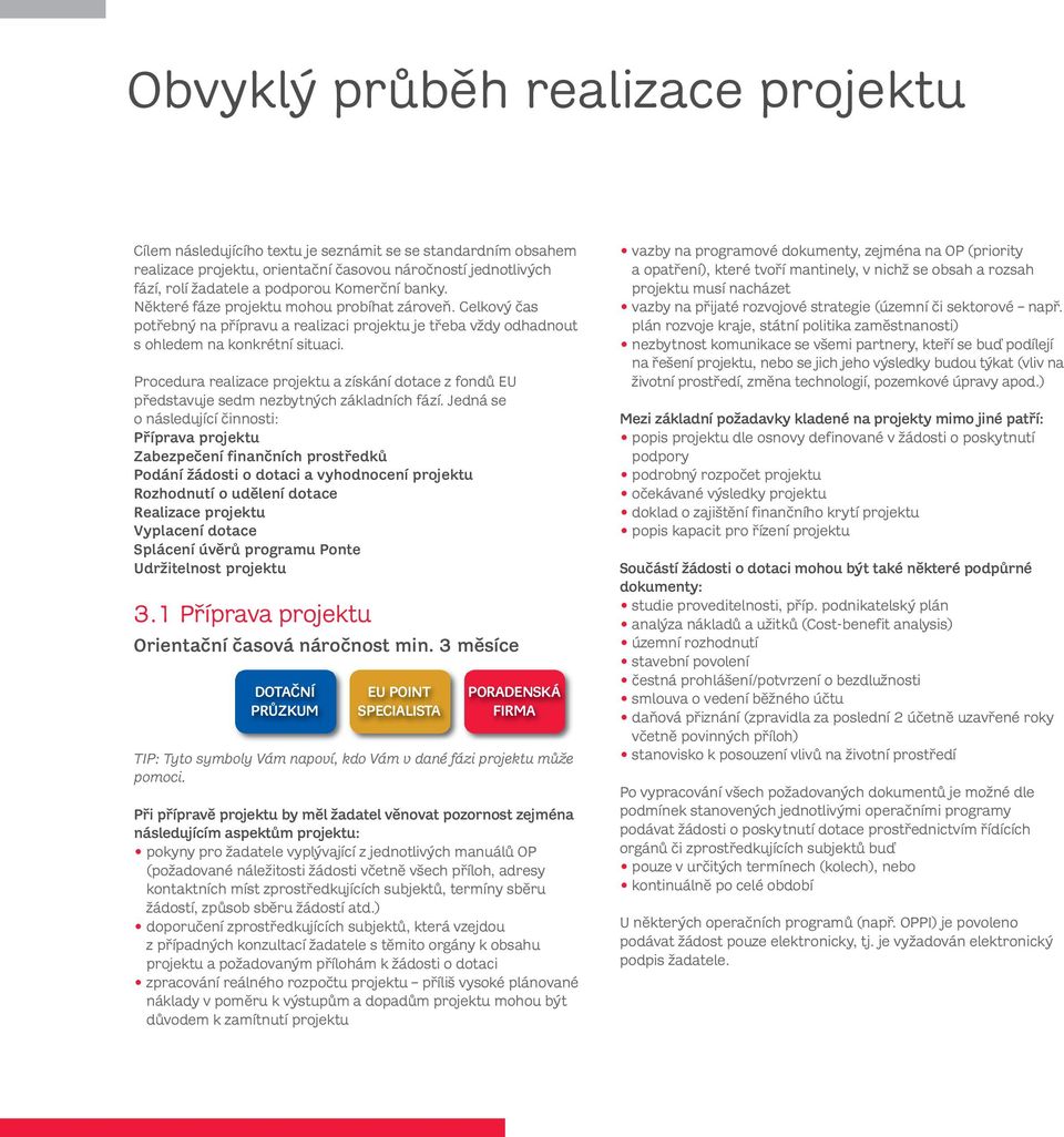 Procedura realizace projektu a získání dotace z fondů EU představuje sedm nezbytných základních fází.