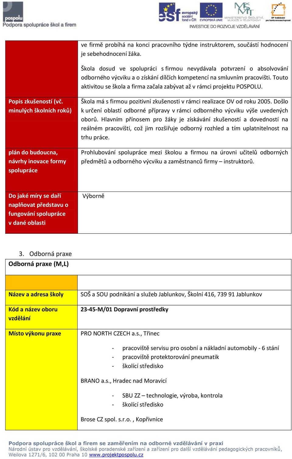 Touto aktivitou se škola a firma začala zabývat až v rámci projektu POSPOLU.