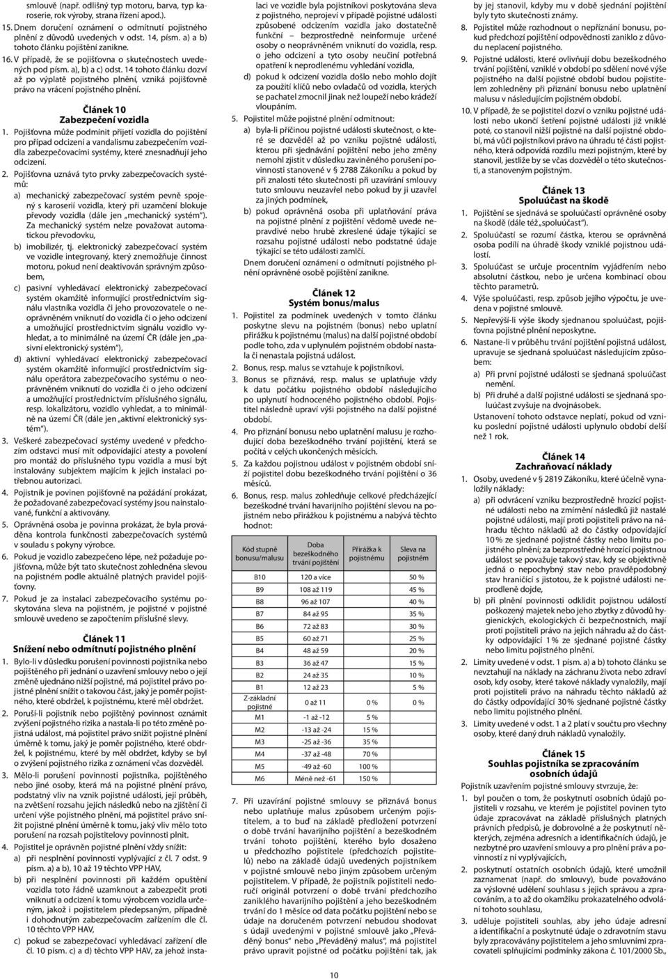 14 tohoto článku dozví až po výplatě pojistného plnění, vzniká pojišťovně právo na vrácení pojistného plnění. 0 Zabezpečení vozidla 1.