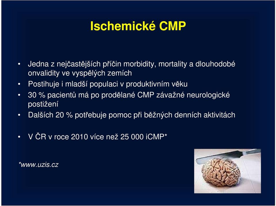 pacientů má po prodělané CMP závažné neurologické postižení Dalších 20 % potřebuje