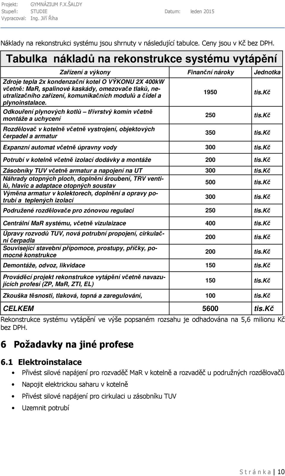 neutralizačního zařízení, komunikačních modulů a čidel a plynoinstalace.