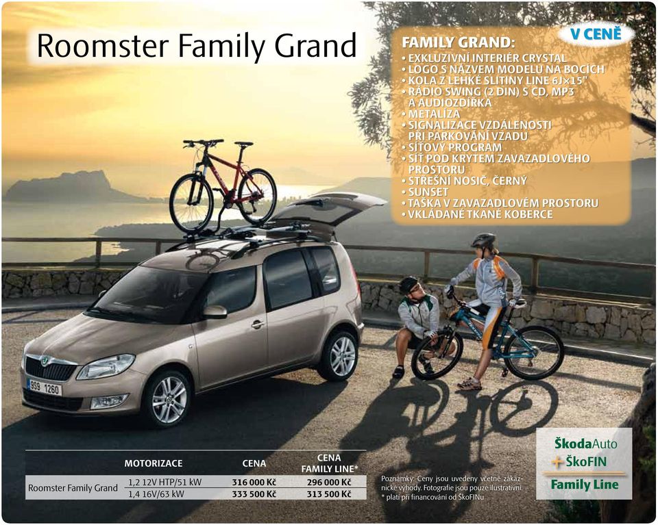 SunSet Taška v zavazadlovém prostoru Vkládané tkané koberce Roomster Family Grand motorizace FAMILY LINE* 1,2 12V HTP/51 kw 316 000 Kč 296 000 Kč