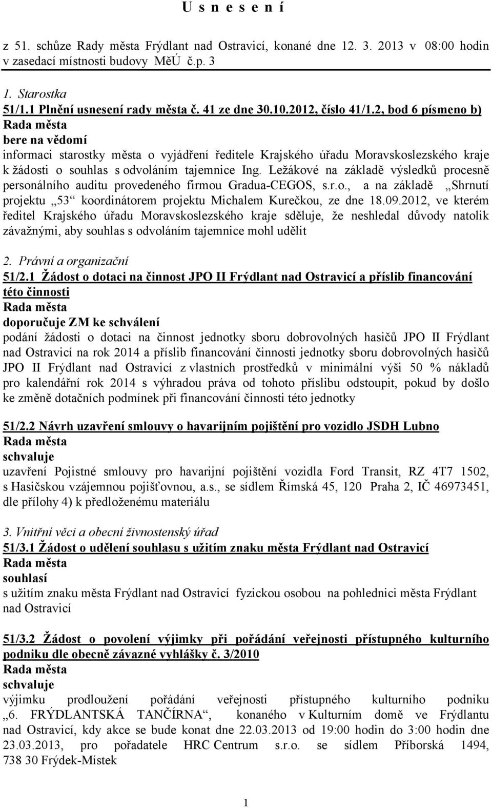 Ležákové na základě výsledků procesně personálního auditu provedeného firmou Gradua-CEGOS, s.r.o., a na základě Shrnutí projektu 53 koordinátorem projektu Michalem Kurečkou, ze dne 18.09.