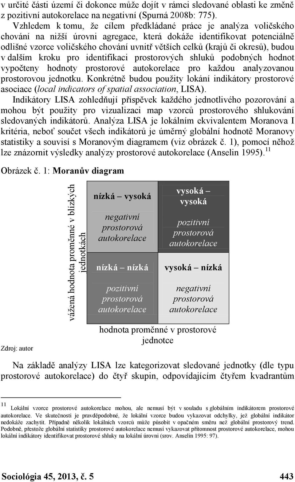 (krajů či okresů), budou v dalším kroku pro identifikaci prostorových shluků podobných hodnot vypočteny hodnoty prostorové autokorelace pro každou analyzovanou prostorovou jednotku.