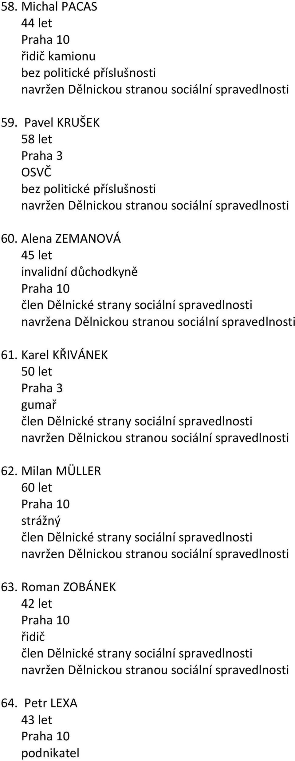 Alena ZEMANOVÁ 45 let invalidní důchodkyně 61.