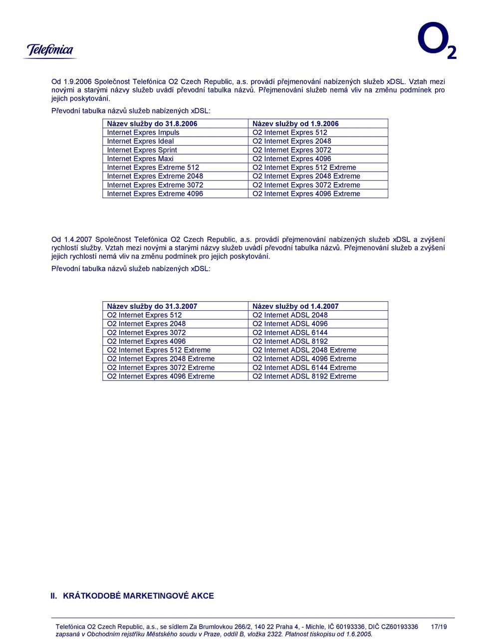 2006 Internet Expres Impuls O2 Internet Expres 512 Internet Expres Ideal O2 Internet Expres 2048 Internet Expres Sprint O2 Internet Expres 3072 Internet Expres Maxi O2 Internet Expres 4096 Internet