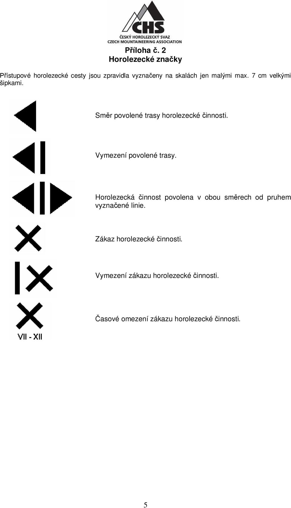 malými max. 7 cm velkými šipkami. Sm r povolené trasy horolezecké innosti.