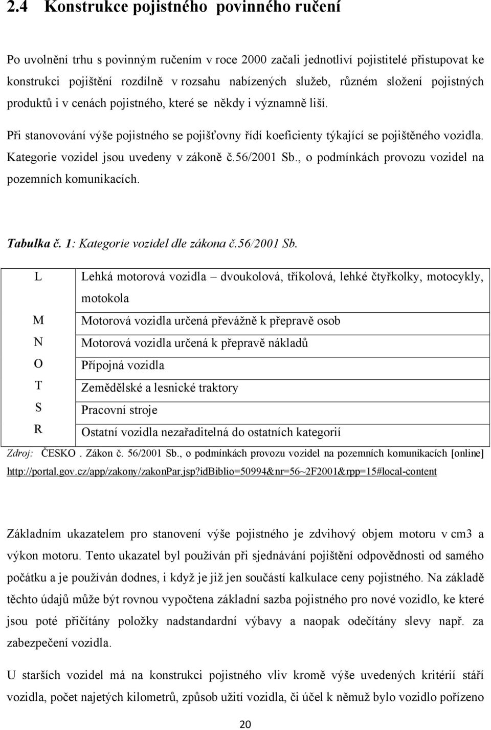 Kategorie vozidel jsou uvedeny v zákoně č.56/2001 Sb.