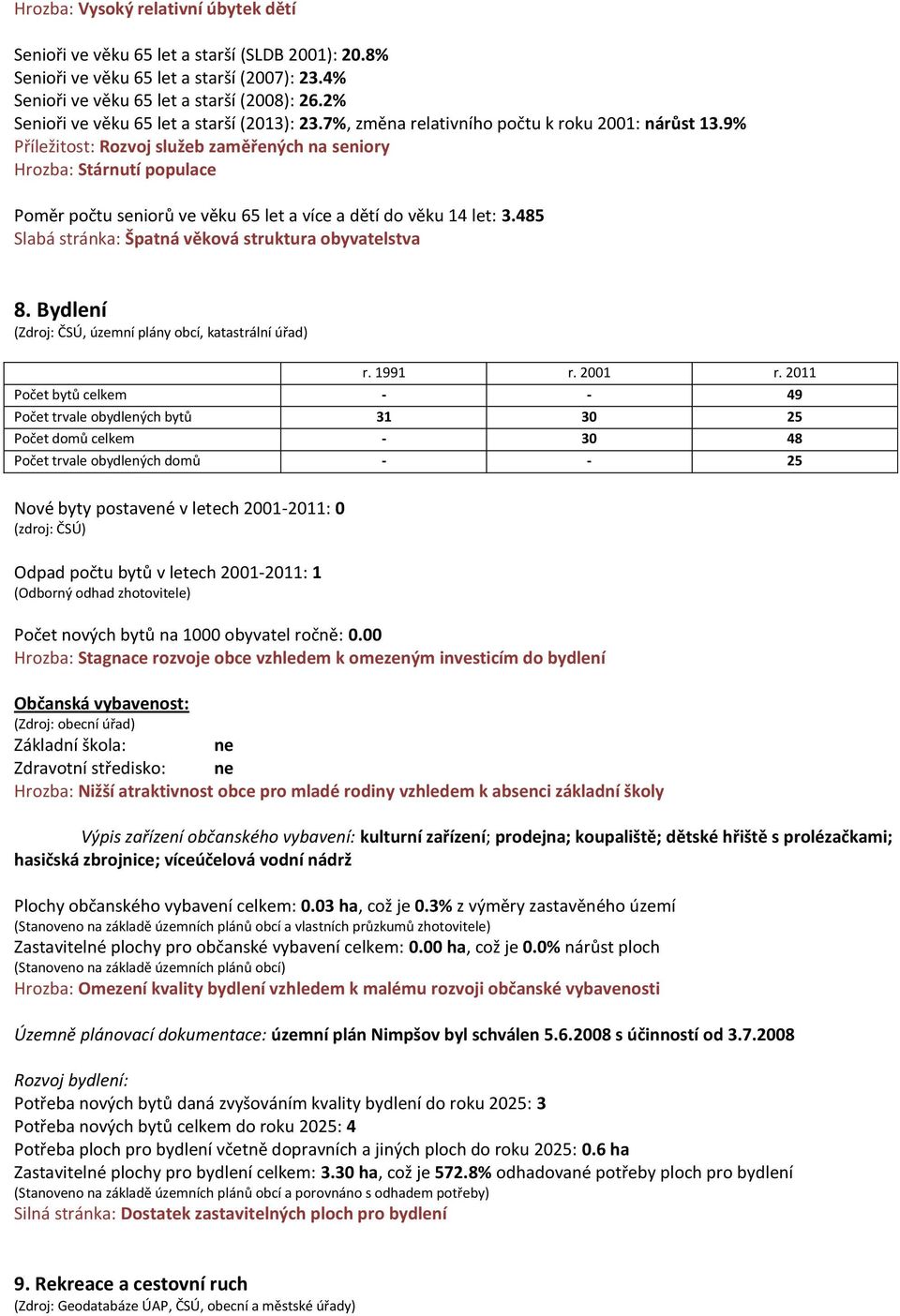 9% Příležitost: Rozvoj služeb zaměřených na seniory Hrozba: Stárnutí populace Poměr počtu seniorů ve věku 65 let a více a dětí do věku 14 let: 3.