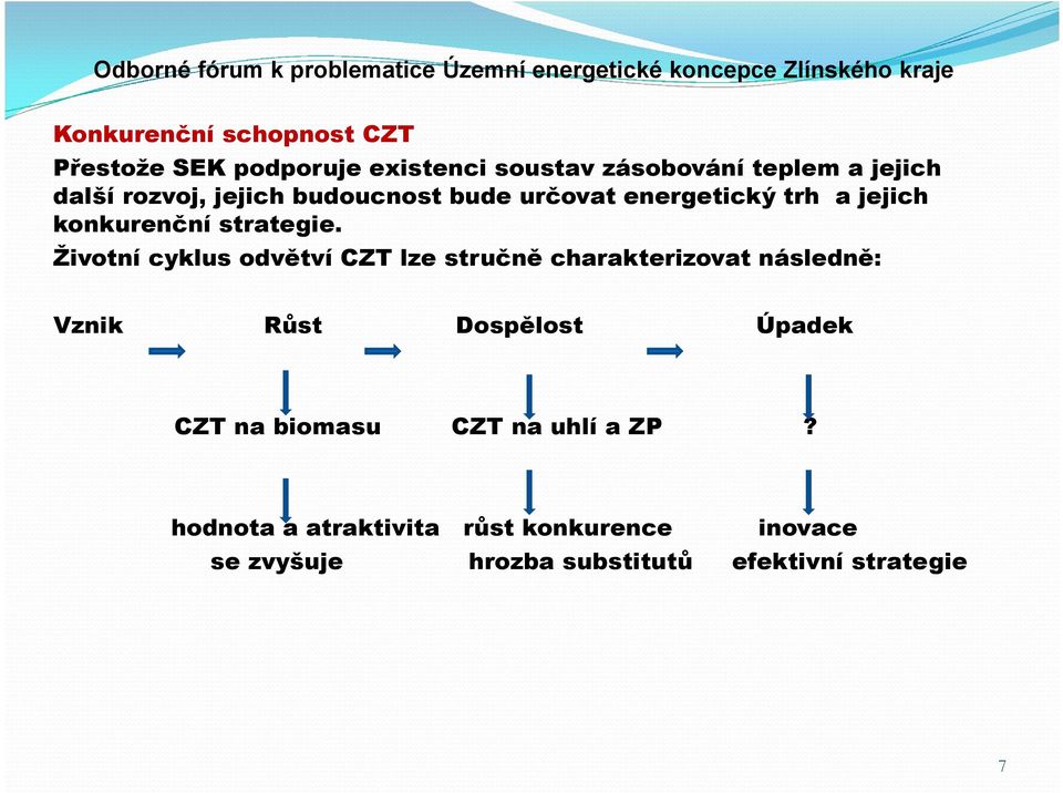 Životní cyklus odvětví CZT lze stručně charakterizovat následně: Vznik Růst CZT na biomasu hodnota a