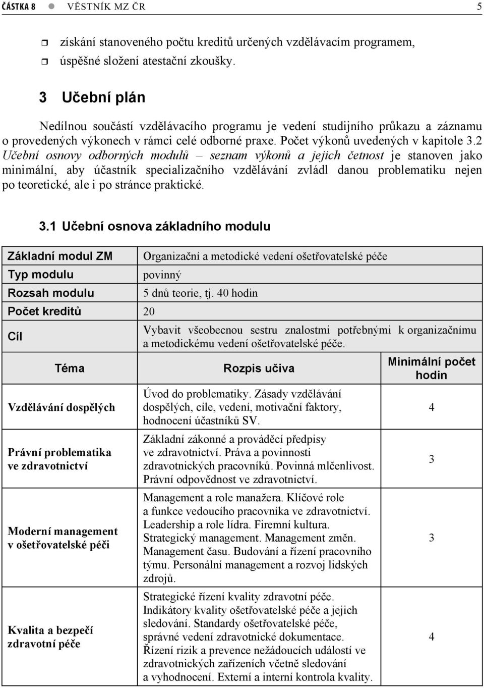 2 Uební osnovy odborných modul seznam výkon a jejich etnost je stanoven jako minimální, aby úastník specializaního vzdlávání zvládl danou problematiku nejen po teoretické, ale i po stránce praktické.