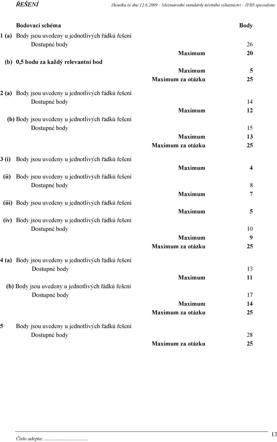 řešení Maximum 4 (ii) Body jsou uvedeny u jednotlivých řádků řešení Dostupné body 8 Maximum 7 (iii) Body jsou uvedeny u jednotlivých řádků řešení Maximum 5 (iv) Body jsou uvedeny u jednotlivých řádků