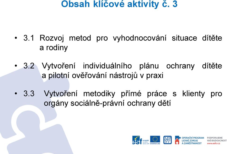 2 Vytvoření individuálního plánu ochrany dítěte a pilotní
