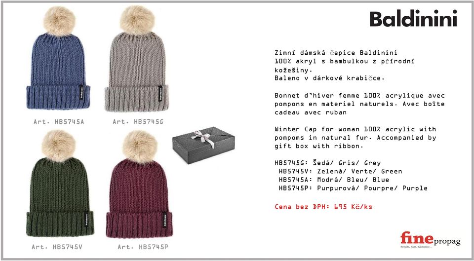 Avec boîte cadeau avec ruban Winter Cap for woman 100% acrylic with pompoms in natural fur.