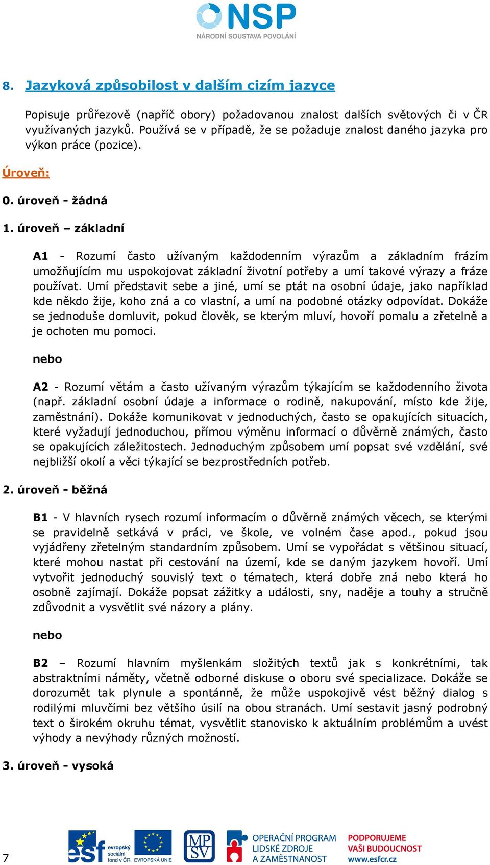 úroveň základní A1 - Rozumí často užívaným každodenním výrazům a základním frázím umožňujícím mu uspokojovat základní životní potřeby a umí takové výrazy a fráze používat.