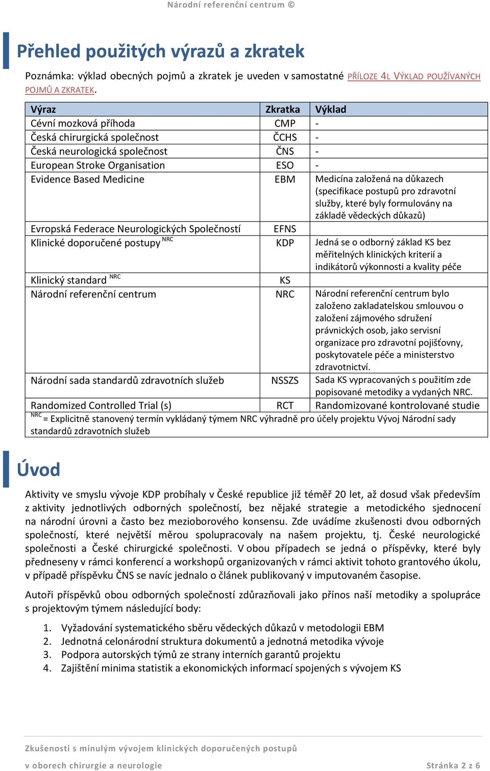 založená na důkazech (specifikace postupů pro zdravotní služby, které byly formulovány na základě vědeckých důkazů) Evropská Federace Neurologických Společností EFNS Klinické doporučené postupy NRC