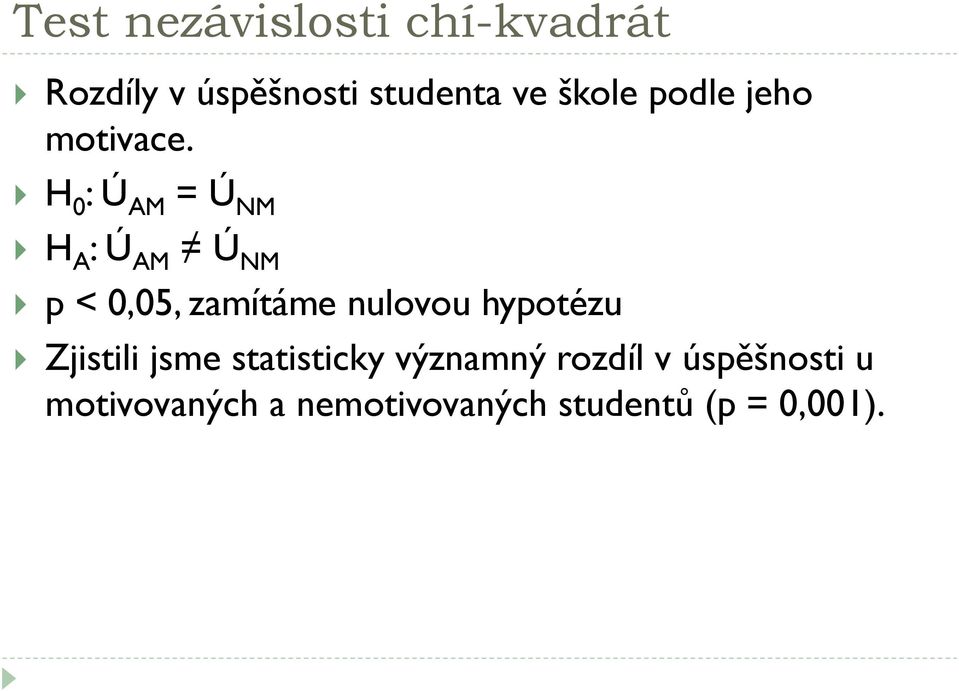 H 0 : Ú AM = Ú NM H A : Ú AM Ú NM p < 0,05, zamítáme nulovou