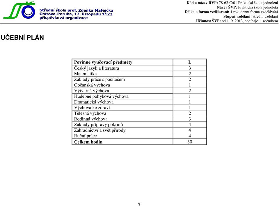 1 Výtvarná výchova 2 Hudebně pohybová výchova 1 Dramatická výchova 1 Výchova ke