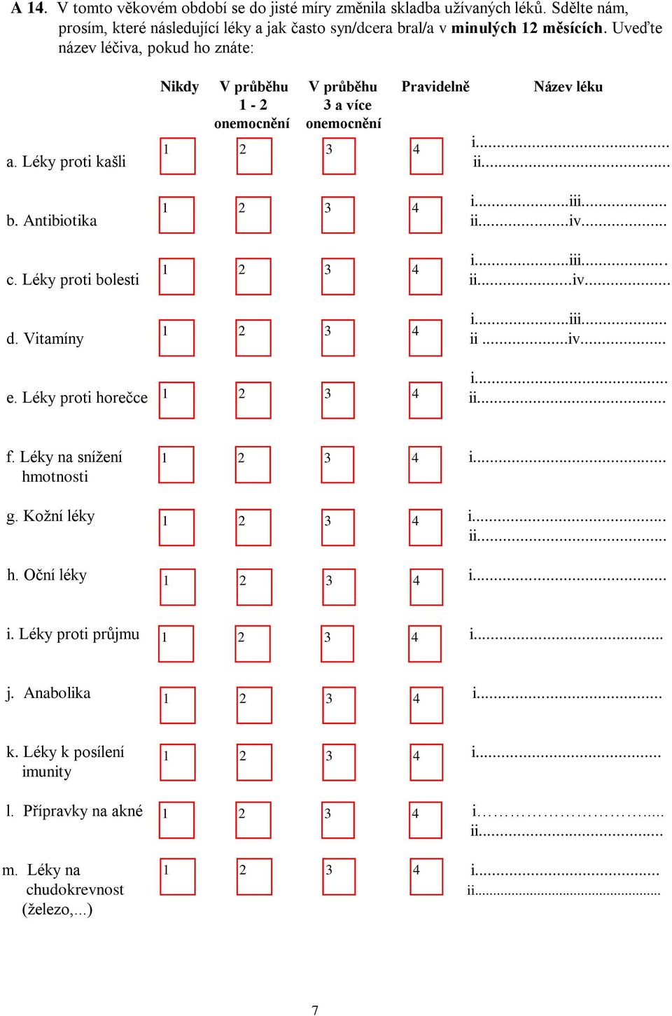 Antibiotika ii...iv... i...iii... c. Léky proti bolesti ii...iv... i...iii... d. Vitamíny ii...iv... i... e. Léky proti horečce ii... f. Léky na snížení i... hmotnosti g.