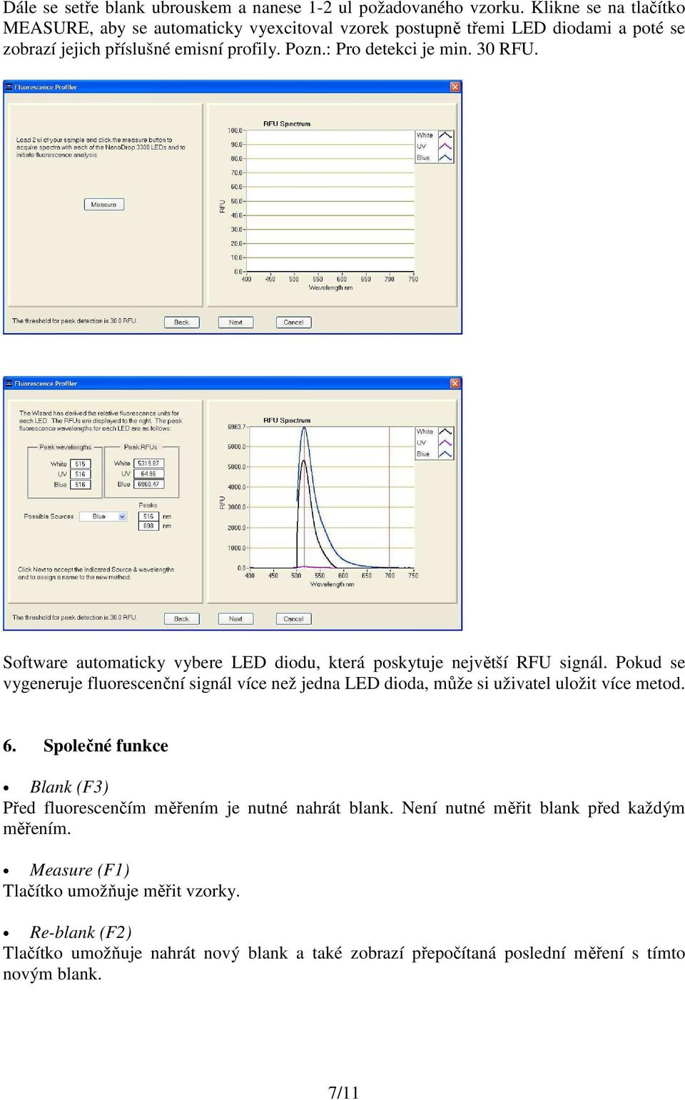 30 RFU. Software automaticky vybere LED diodu, která poskytuje největší RFU signál.
