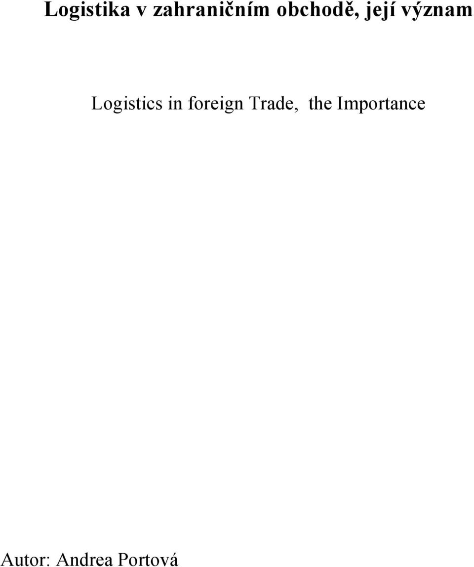 Logistics in foreign Trade,