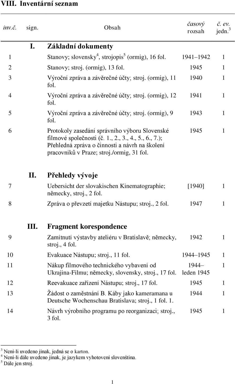 6 Protokoly zasedání správního výboru Slovenské filmové společnosti (č. 1., 2., 3., 4., 5., 6., 7.); Přehledná zpráva o činnosti a návrh na školení pracovníků v Praze; stroj./ormig, 31 fol.