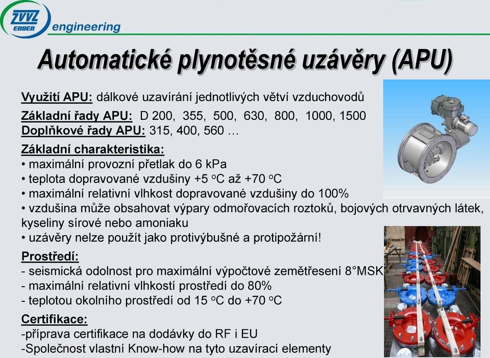 odmořovacích roztoků, bojových otrvavných látek, kyseliny sírové nebo amoniaku uzávěry nelze použít jako protivýbušné a protipožární!