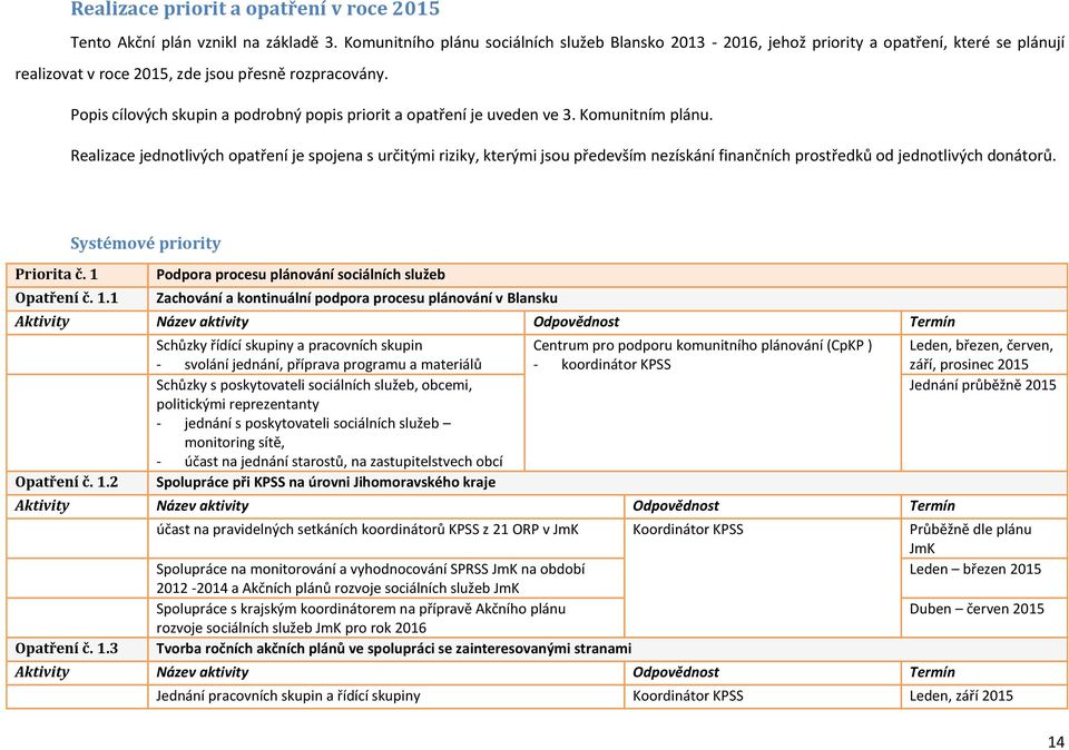 Popis cílových skupin a podrobný popis priorit a opatření je uveden ve 3. Komunitním plánu.
