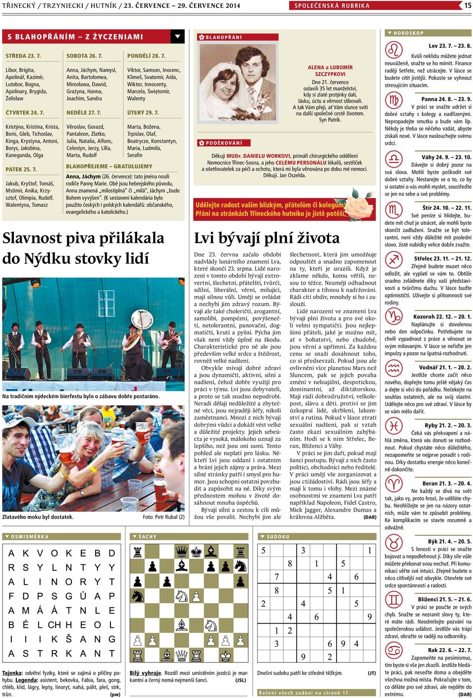 Kristýna, Kristina, Krista, Boris, Gleb, Tichoslav, Kinga, Krystyna, Antoni, Borys, Jakobina, Kunegunda, Olga PÁTEK 25. 7.