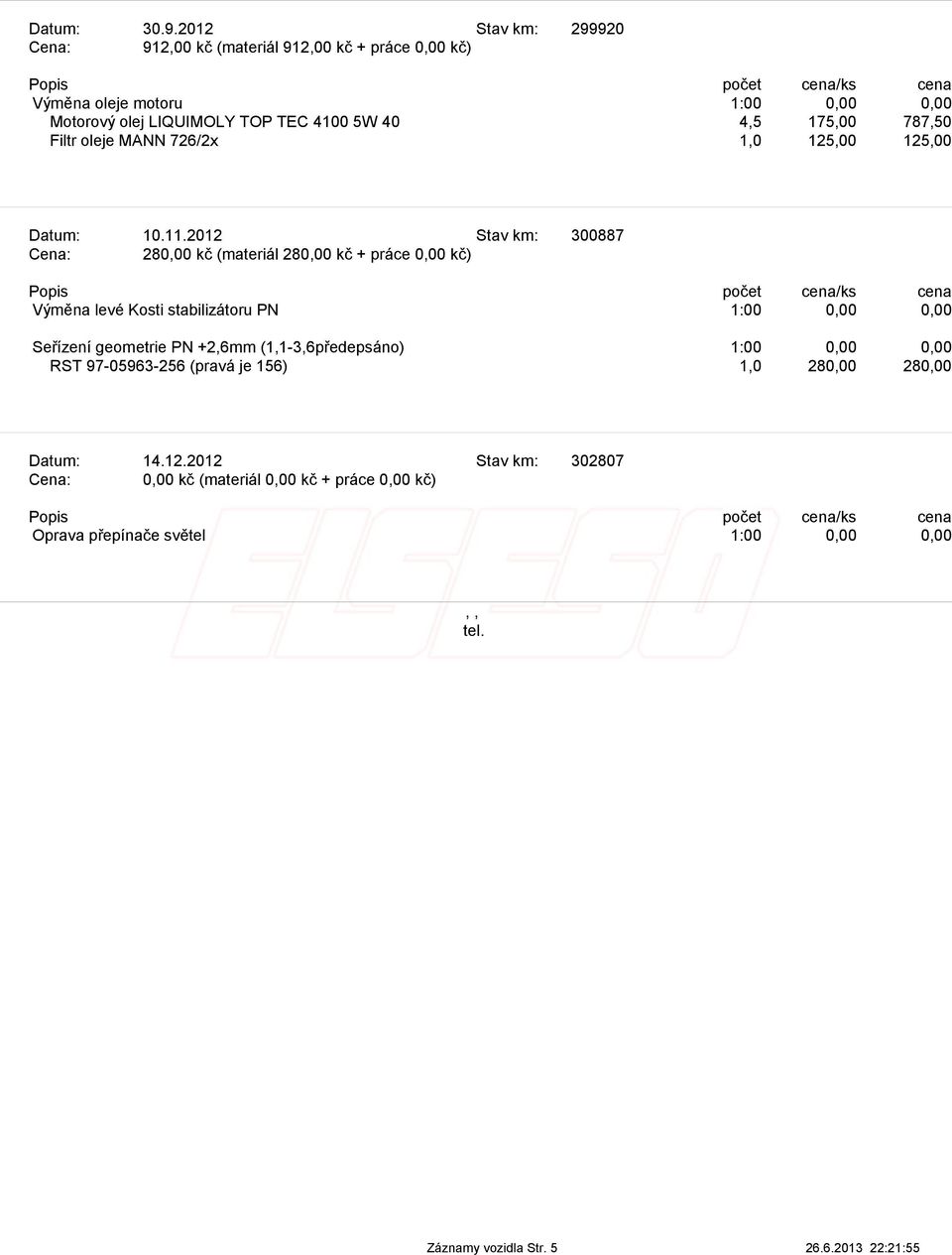 oleje MANN 726/2x 1,0 125,00 125,00 Datum: 10.11.