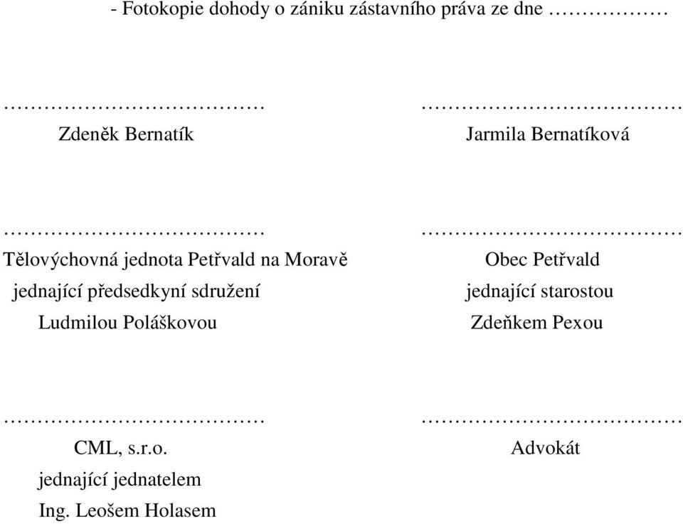 předsedkyní sdružení Ludmilou Poláškovou Obec Petřvld jednjící