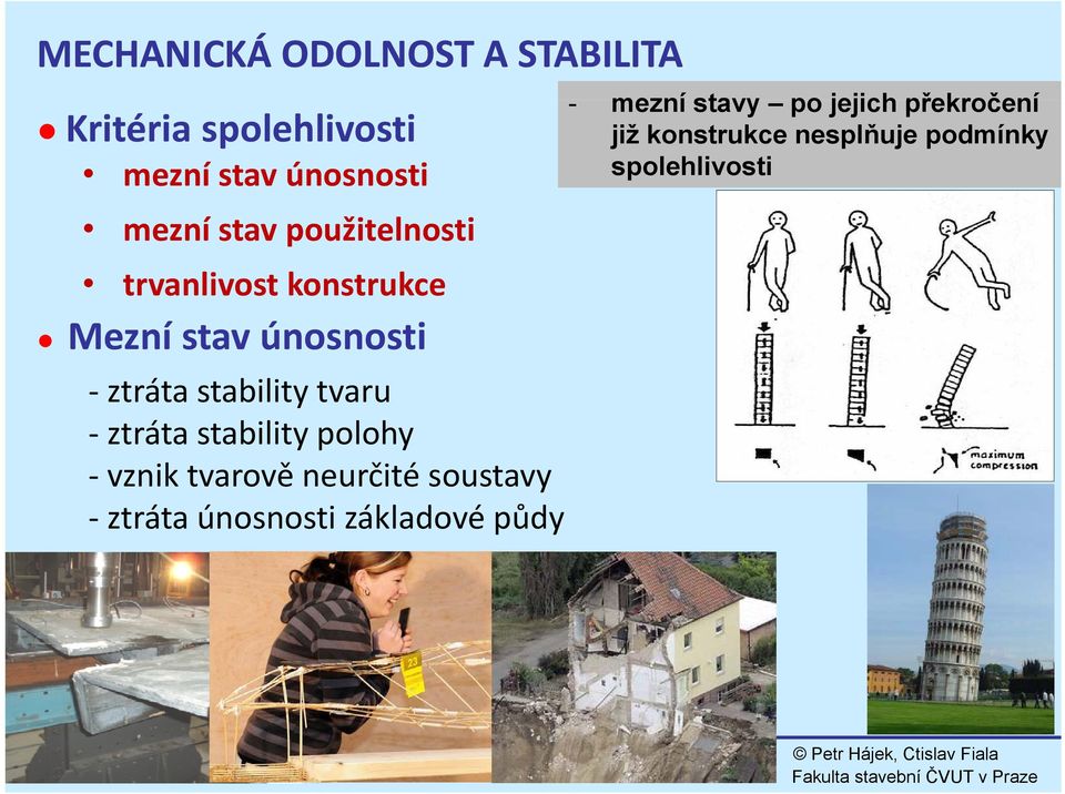 stability polohy vznik tvarově neurčité soustavy ztráta únosnosti základové půdy - mezní