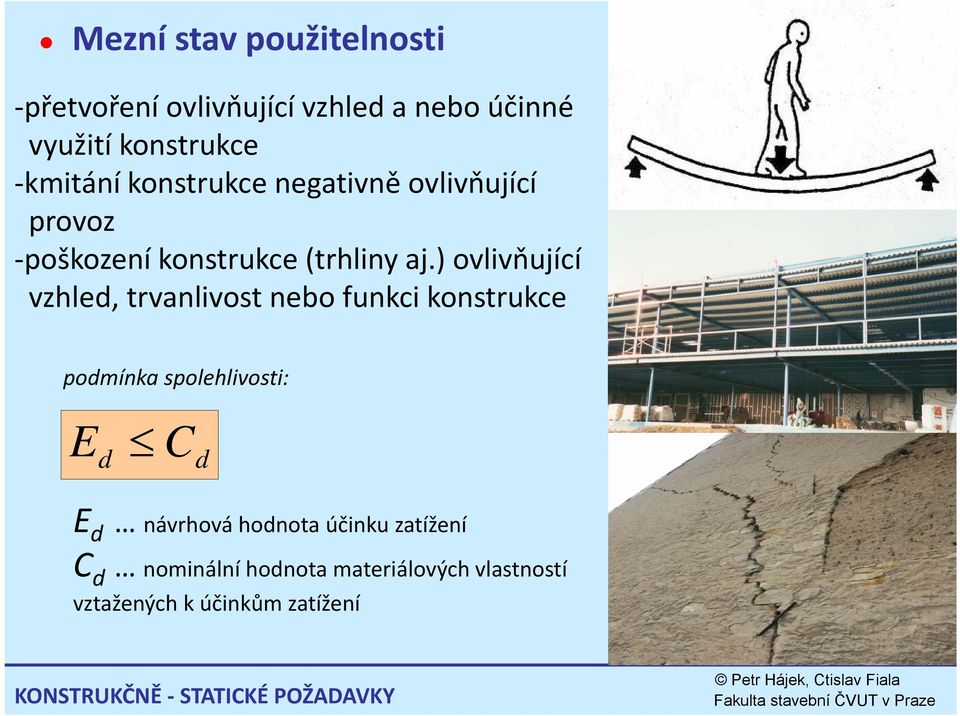 ) ovlivňující vzhled, trvanlivost nebo funkci konstrukce podmínka spolehlivosti: E C d C d E d