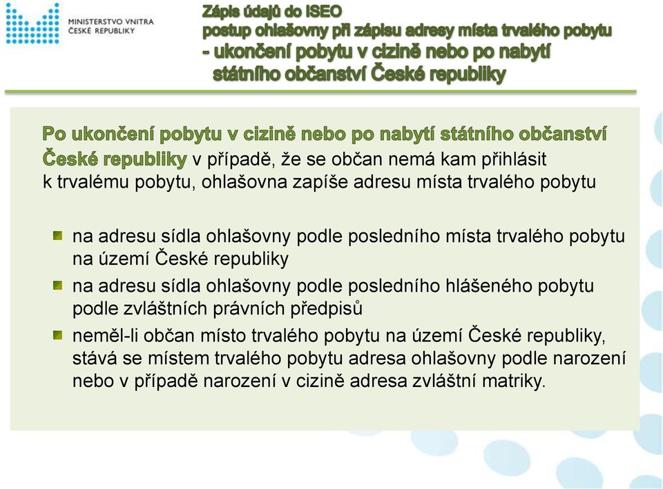 posledního hlášeného pobytu podle zvláštních právních předpisů neměl-li občan místo trvalého pobytu na území České